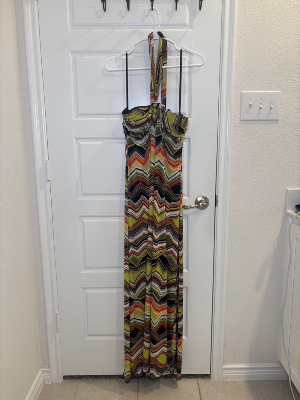 AGB Strapless Halter Maxi Dress Size 14 Chevron Print Boho Resort
